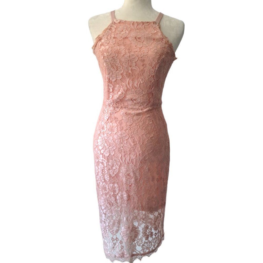 Lulu's Woman's Peach Pink Halter Lace Party Cocktail Wedding Bridesmaid Dress M
